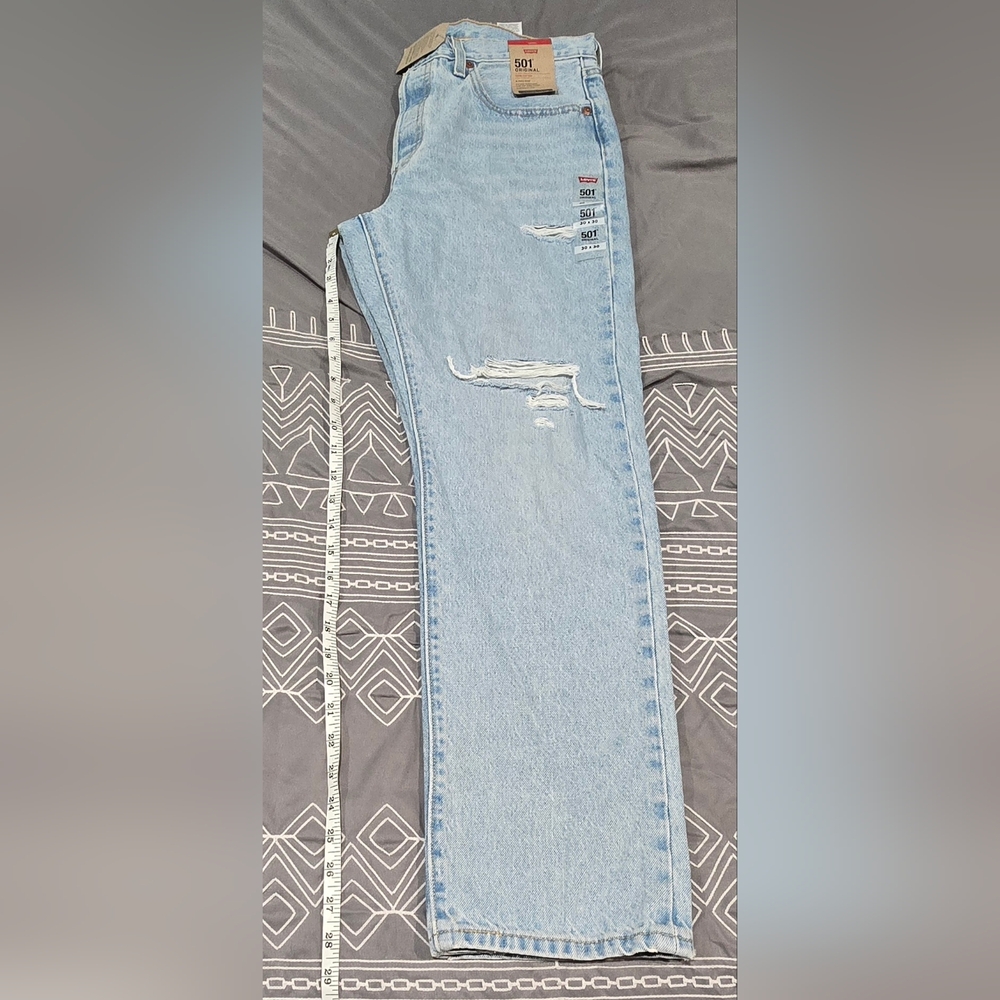 Levis 501 High Rise Distressed Straight Leg Jeans Size 30 - Picture 3 of 10